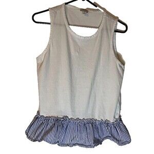 J. Crew Fairycore Cottagecore White w/Blue Striped Peplum Sleeveless Tank Top M